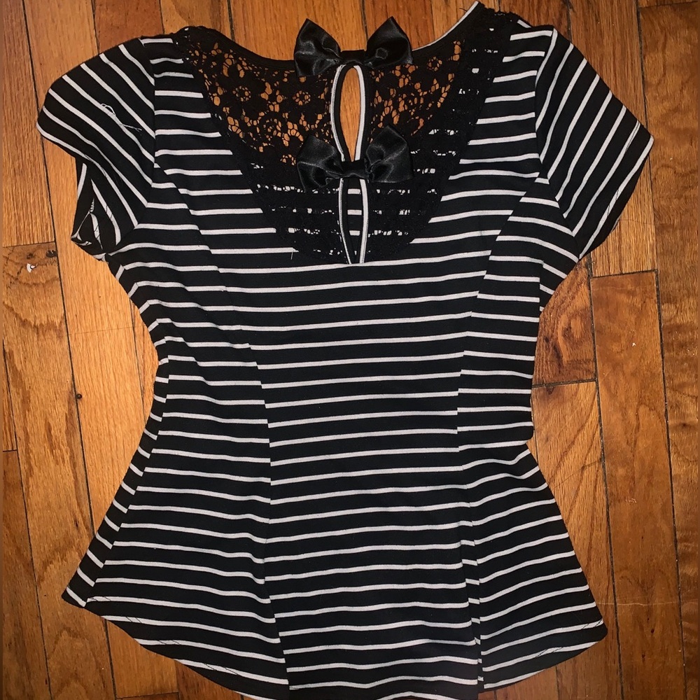 White and black striped laced top!